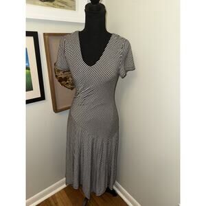 Philosophy Dress Womens Small Black White Striped V-Neck Short Sleeve Midi Knit